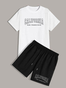 Mens Printed T-Shirt and Shorts Co Ord - LTMWCO7 - White Black