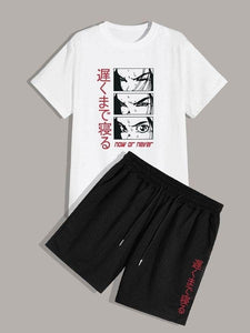 Mens Printed T-Shirt and Shorts Co Ord - LTMWCO9 - White Black