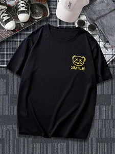 Mens Sticker Front Back Printed T-Shirt - LTMPRT3 - Black