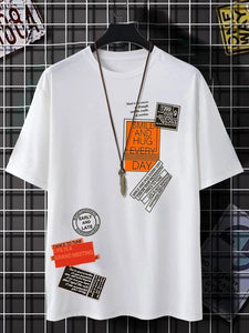 Mens Sticker Printed T-Shirt - LTMPRT12 - White
