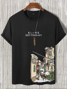 Mens Sticker Printed T-Shirt - LTMPRT24 - Black