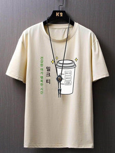 Mens Sticker Printed T-Shirt - LTMPRT37 - Cream