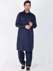 Mens Stitched 2 Piece Kameez and Shalwar Set MSKS9 - Navy Blue
