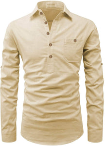 Mens Stitched Button Detail Kurta MSKO105 - Cream