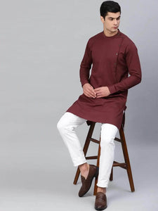 Mens Stitched Button Detail Kurta MSKO28 - Maroon