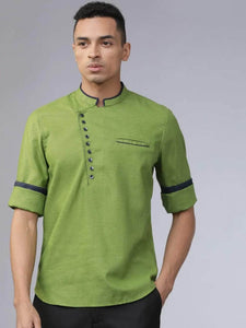 Mens Stitched Button Detail Kurta MSKO35 - Green