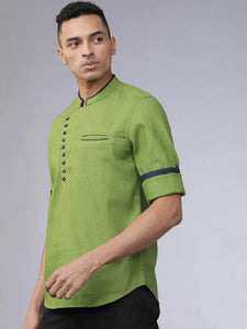 Mens Stitched Button Detail Kurta MSKO35 - Green