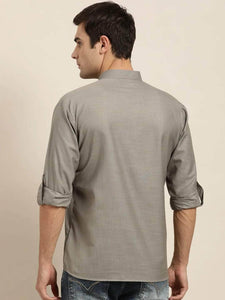 Mens Stitched Button Detail Short Kurta MSKO17 - Grey