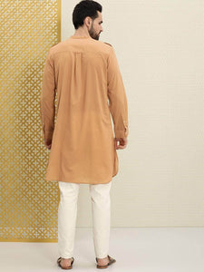 Mens Stitched Button Pocket Detail Kurta MSKO101 - Brown