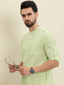 Mens Stitched Button Pocket Detail Kurta MSKO102 - Green