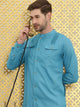 Mens Stitched Button Pocket Detail Kurta MSKO81 - Blue