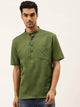 Mens Stitched Half Sleeve Pocket Detail Short Kurta MSKO19 - Olive Green