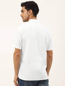 Mens Stitched Half Sleeve Pocket Detail Short Kurta MSKO19 - White