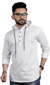 Mens Stitched Hooded Detail Kurta MSKO104 - White