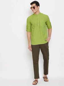 Mens Stitched Pocket Detail Kurta MSKO85 - Green