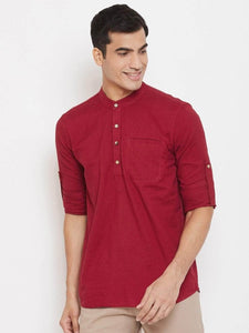 Mens Stitched Pocket Detail Kurta MSKO85 - Maroon