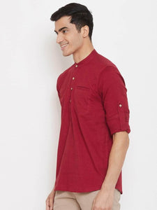 Mens Stitched Pocket Detail Kurta MSKO85 - Maroon