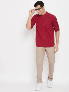 Mens Stitched Pocket Detail Kurta MSKO85 - Maroon