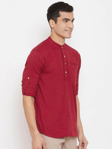 Mens Stitched Pocket Detail Kurta MSKO85 - Maroon