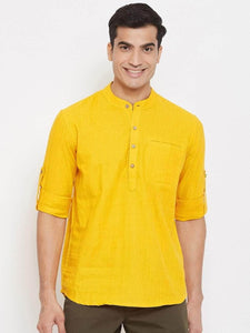 Mens Stitched Pocket Detail Kurta MSKO85 - Yellow