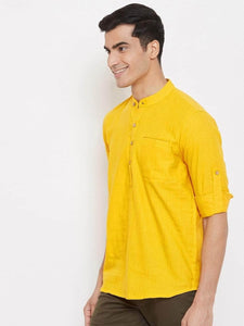 Mens Stitched Pocket Detail Kurta MSKO85 - Yellow