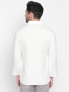 Mens Stitched Shirt Collar Detail Short Kurta MSKO20 - White