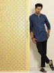 Mens V Neck Detail Kurta MSKO67 - Navy Blue