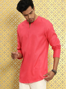 Mens V Neck Detail Kurta MSKO67 - Pink