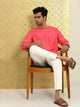 Mens V Neck Detail Kurta MSKO67 - Pink