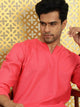 Mens V Neck Detail Kurta MSKO67 - Pink