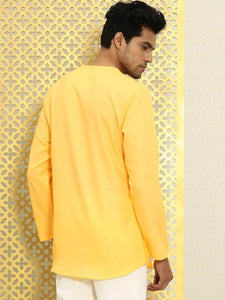 Mens V Neck Detail Kurta MSKO67 - Yellow