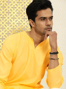 Mens V Neck Detail Kurta MSKO67 - Yellow